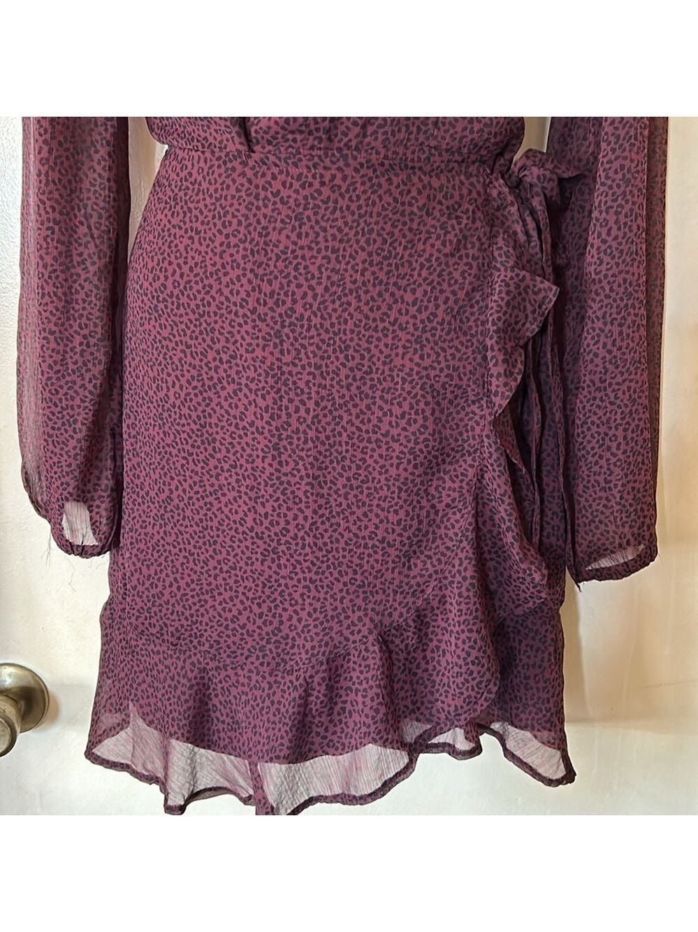 Abercrombie and Fitch dark purple animal print tie ruffle skirt dress size S - Picture 4 of 12